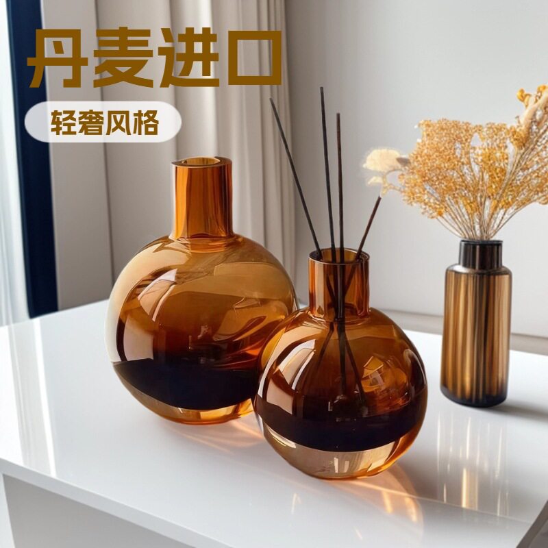 简约透明彩色玻璃花瓶水培圆球餐桌摆件郁金香玫瑰仿真花花瓶批发