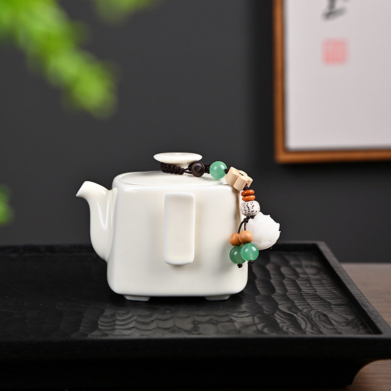 仿古陶瓷四方壶单壶小容量泡茶壶过滤防烫乳白高颜值小茶壶手抓壶