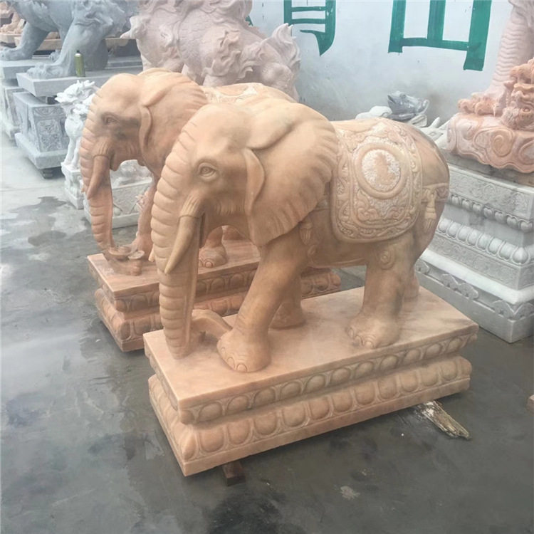 石雕 大象晚霞红石象 青石汉白玉酒店门口摆件