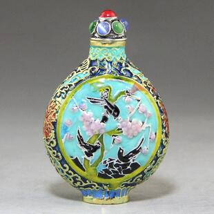 收藏古玩复古杂项工艺品白铜做旧喜上眉梢鼻烟壶摆饰