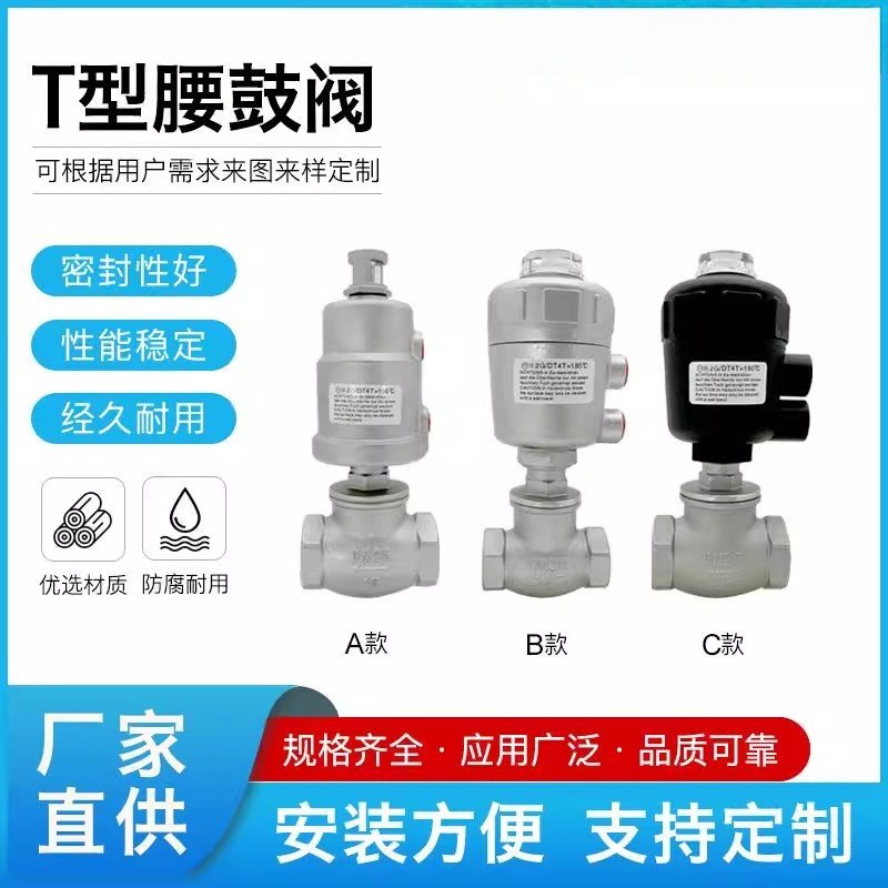 蒸汽阀门腰鼓阀304不锈钢气动T型螺纹角座阀止回阀干燥机水阀高温