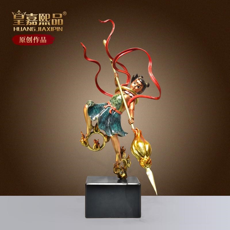 全铜哪吒三太子神像摆件创意新中式雕像佛像铜雕像V客厅玄关工艺