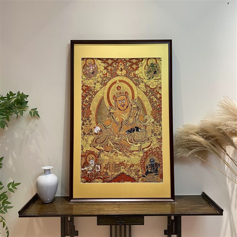 黄财神刺绣唐卡挂画m茶室玄关装饰画客厅沙发背景墙新中式壁画西图片