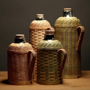 开水瓶茶室保温瓶竹编暖壶 复古暖壶热水瓶家用暖水壶玻璃内胆老式