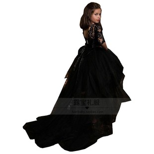 女童黑色晚礼服儿童模特T台走秀钢琴小提琴演出服主持人2018新款