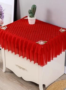 红色床头柜方巾圆桌盖布蕾丝加厚茶几布艺电视柜多用盖巾简约餐桌