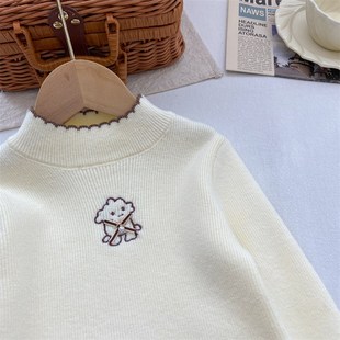 女童毛衣秋冬洋气半高领针织衫内搭修身高弹力上衣白色黑色打底衫