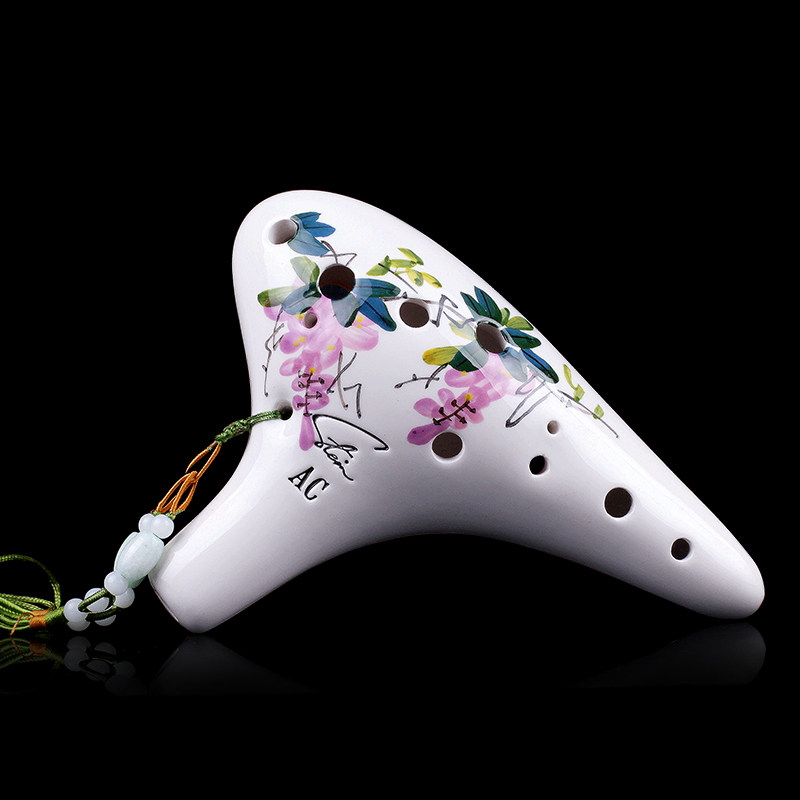 包邮 风雅陶笛   圆头十二孔中音C调陶笛 手绘12孔AC陶笛