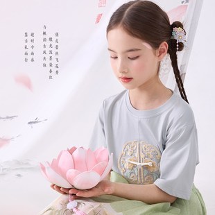 女童短袖T恤2024新款夏季儿童新中式国风白色上衣大童洋气马面裙