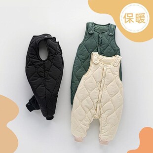 婴儿背带裤棉裤秋冬1一3岁男小童按扣夹棉连体长裤女宝宝裤子冬装