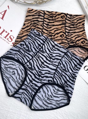 古妃84205 虎纹高腰光滑柔软透气大码宽松舒适提臀性感三角内裤女
