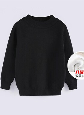 女童白色毛衣加绒秋冬2025新款儿童加厚针织衫童装圆领打底衫保暖