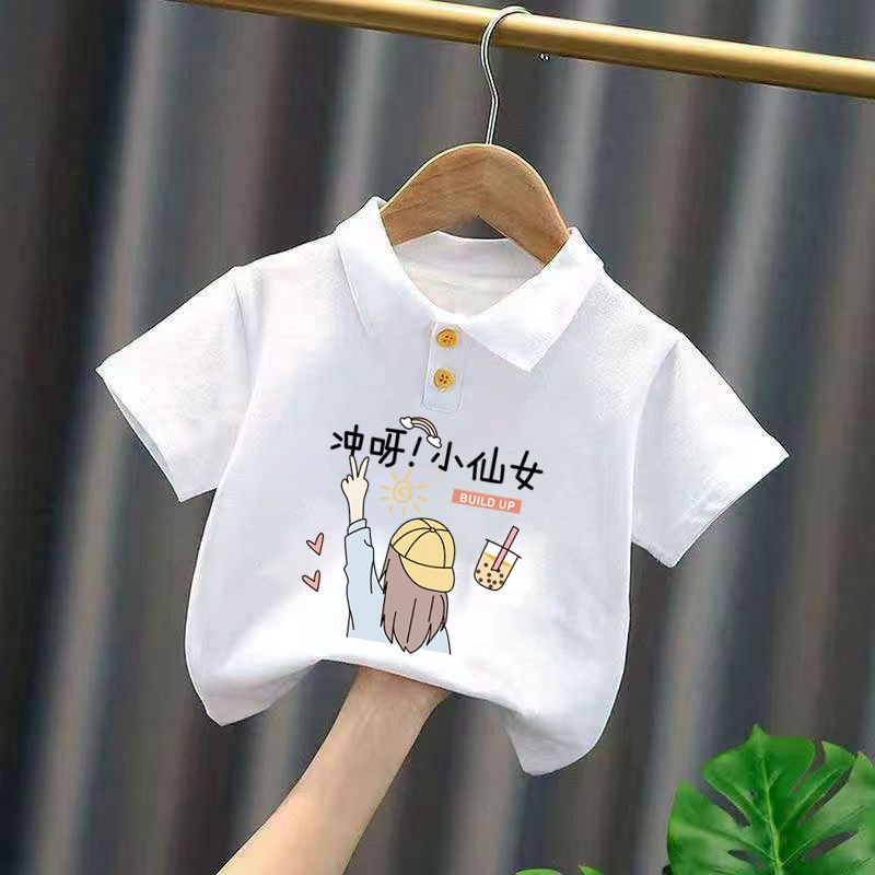 纯棉女童装POLO衫夏季儿童宝宝卡通洋气百搭休闲短袖T恤翻领上衣