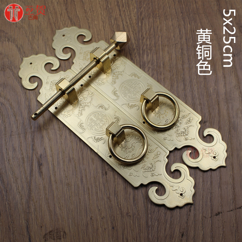 中式仿古纯铜木门大门把手古典刻花明装花格门屏风门直条大拉手