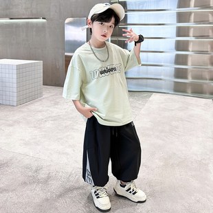 童装男童夏装套装2024新款洋气中大童夏季短袖配薄款长裤透气夏装