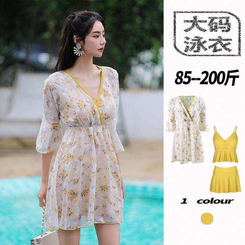 高货泳衣女三件套吊带大码性感大胸胖mm罩衫微胖女孩温泉保守