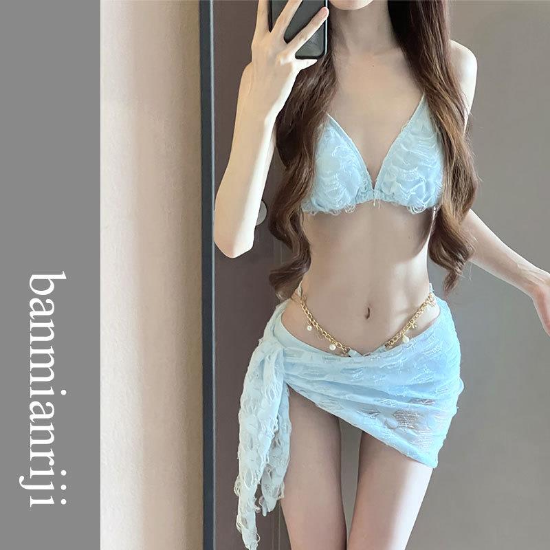 高货2024新款比基尼泳衣女性感辣妹风三件套遮肚小胸聚拢海边