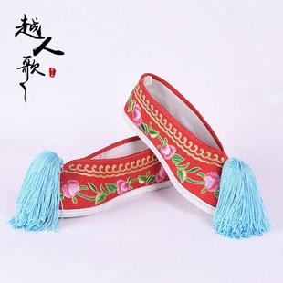 高货速发越人歌 戏曲花旦古装女鞋绣花鞋秀禾鞋 三义斋布底牡丹花