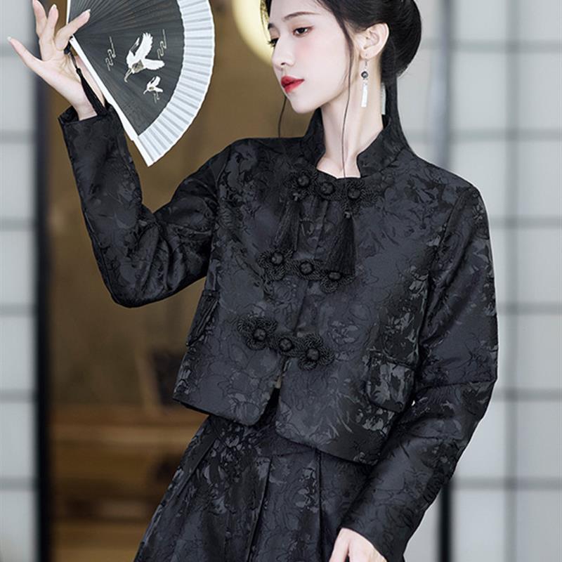 高货配马面裙的衬衣长袖黑