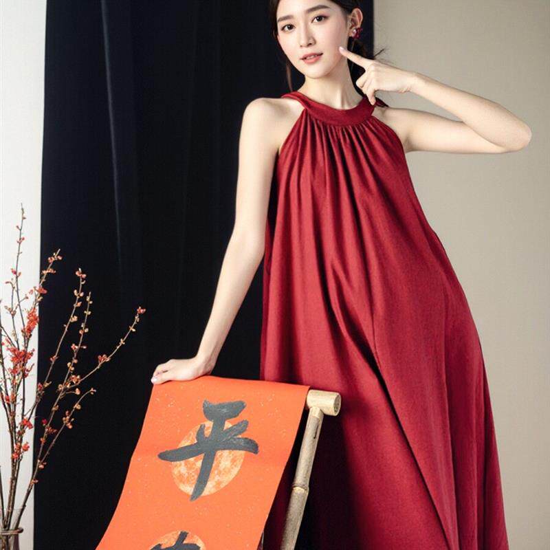 正货新中式挂脖高级感小众轻婚纱晨袍孕妇新娘结婚红色拍照礼服连