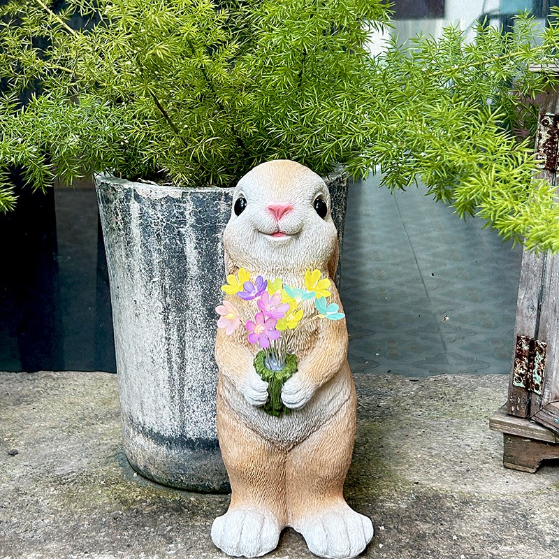 庭院动物可爱兔子k花园摆件阳台卡通装饰太阳能幼儿园布置户外摆
