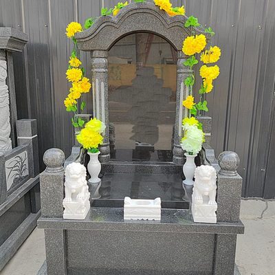 汉白玉石狮子一对公墓坟地小号青石精雕花瓶香炉祭祀供奉用品摆件
