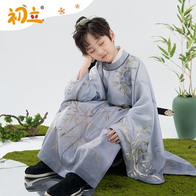 初立汉服男童秋装2023新款儿童汉服男童装竹间风国风明制圆领袍
