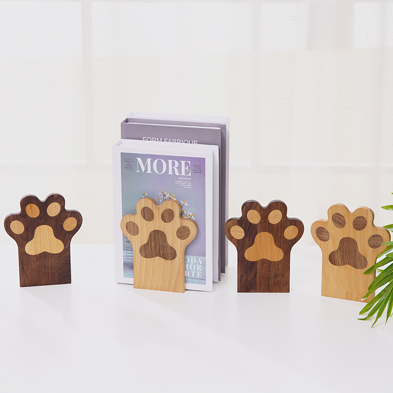 实木猫爪书立 创意黑胡桃木书档桌面书靠书夹学生用可爱书架书撑