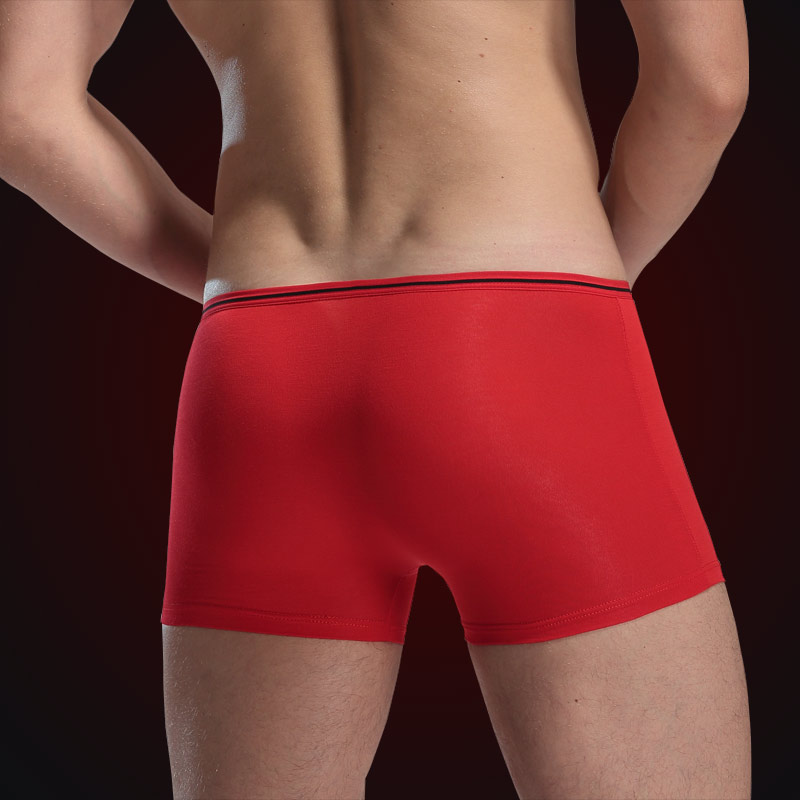 3条装本命年男士内裤平角裤大红色窄边细边内裤男四角加大码