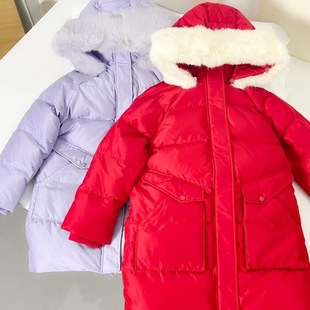 *B*C红色紫色羽绒服大衣外套女童秋冬90%绒儿童超好看外套大毛领