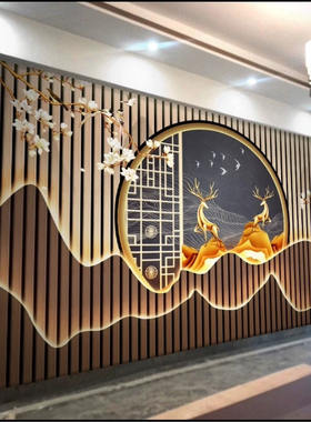8d现代中式客厅电视背景墙布墙纸