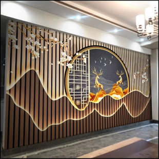 8d现代中式客厅电视背景墙布5d立体会所前台壁画卧室茶室壁纸定制