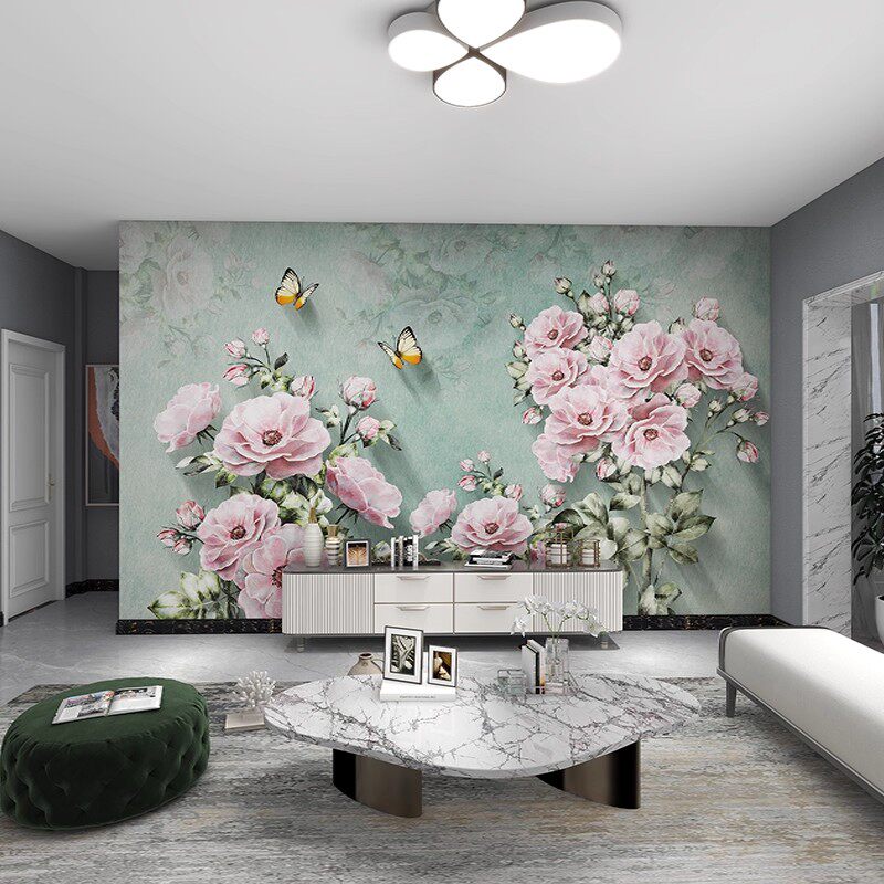 8d背景墙壁纸手绘牡丹花朵壁布简约电视装饰客厅沙发床头无缝壁画,家装主材,定制壁画,淘宝优惠券,粉丝福利购,淘宝优惠卷