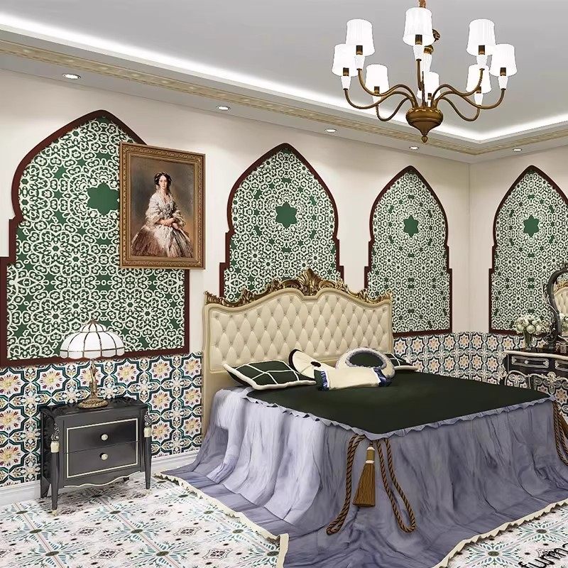 摩洛哥风格装饰壁纸泰式餐厅背景壁画民宿卧室客厅民族风花纹墙布,家装主材,定制壁画,淘宝优惠券,粉丝福利购,淘宝优惠卷