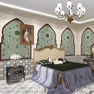 餐厅背景壁画民宿卧室客厅民族风花纹墙布 饰壁纸泰式 摩洛哥风格 装