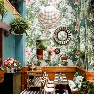 东南亚田园花朵3D壁纸休闲会所墙纸餐厅西餐厅咖啡厅热带雨林壁画