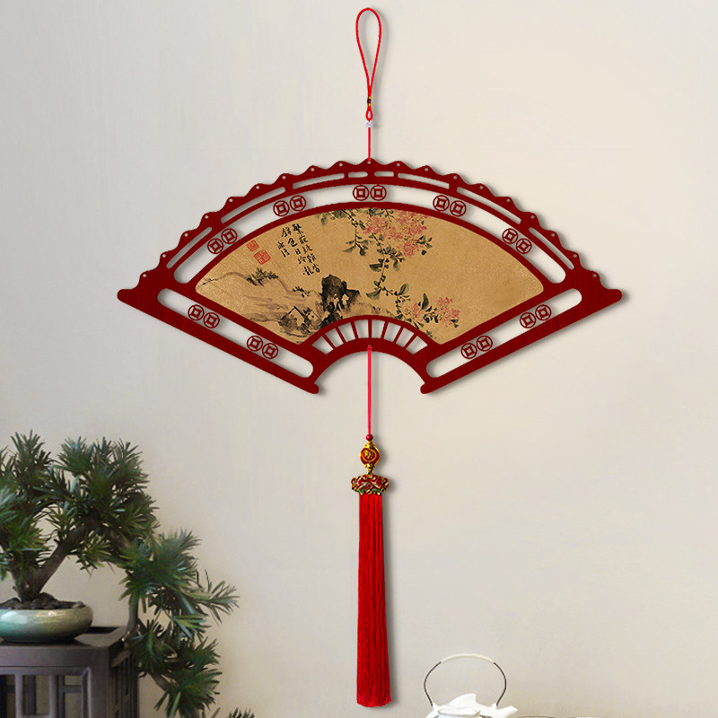 花鸟扇面明清古画中国结扇形挂件玄关装饰画客餐厅书房吉祥挂饰