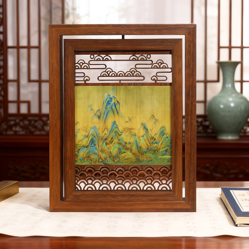 千里江山图新中式复古相框摆件客厅书房桌面装饰品博古架茶室摆设,家居饰品,桌面摆件,淘宝优惠券,粉丝福利购,淘宝优惠卷