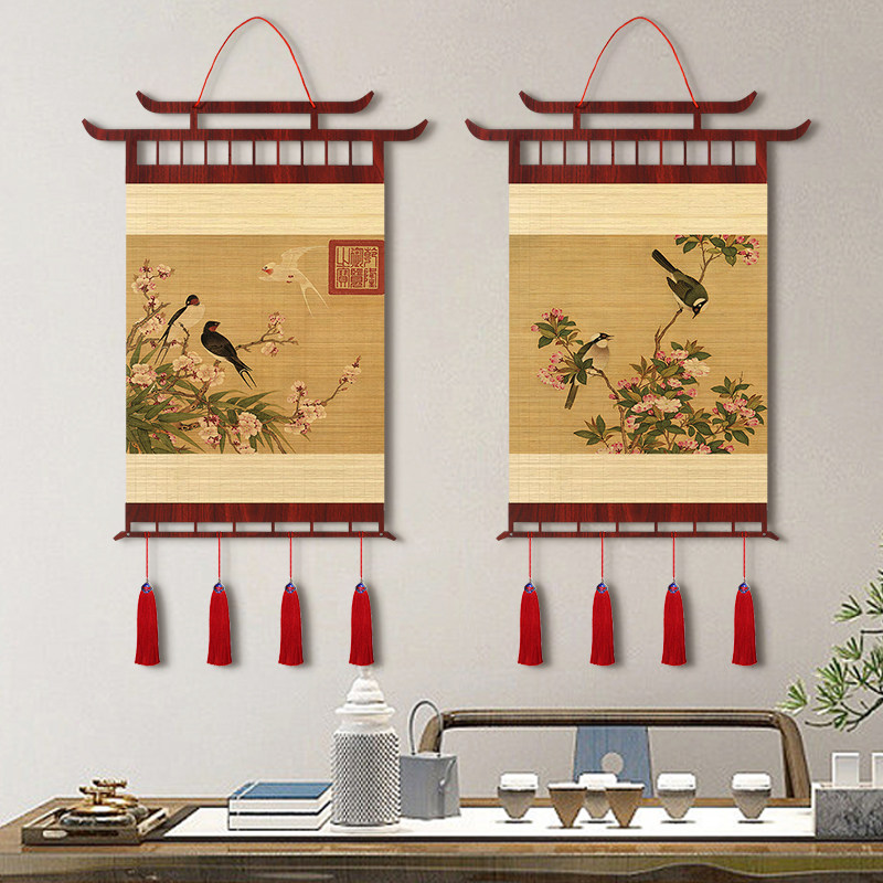 复古花鸟国画中国结挂件玄关客厅走廊装饰挂画餐厅书房茶室挂饰