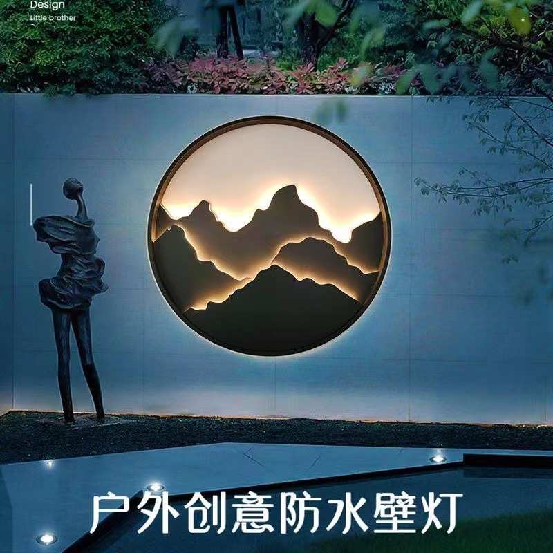 户外防水太阳能壁灯山形别墅大门口新中式庭院景观影壁墙装饰灯具
