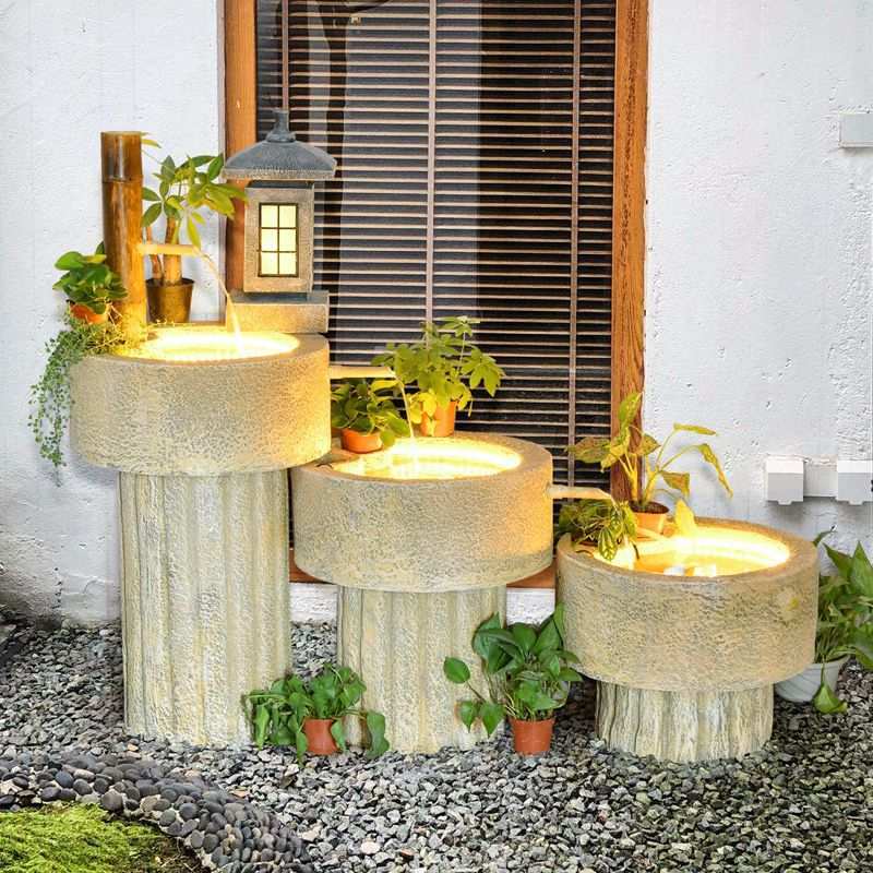 日式竹子景观流水喷泉石磨鱼池阳台办公室餐厅庭院客厅装饰品摆件