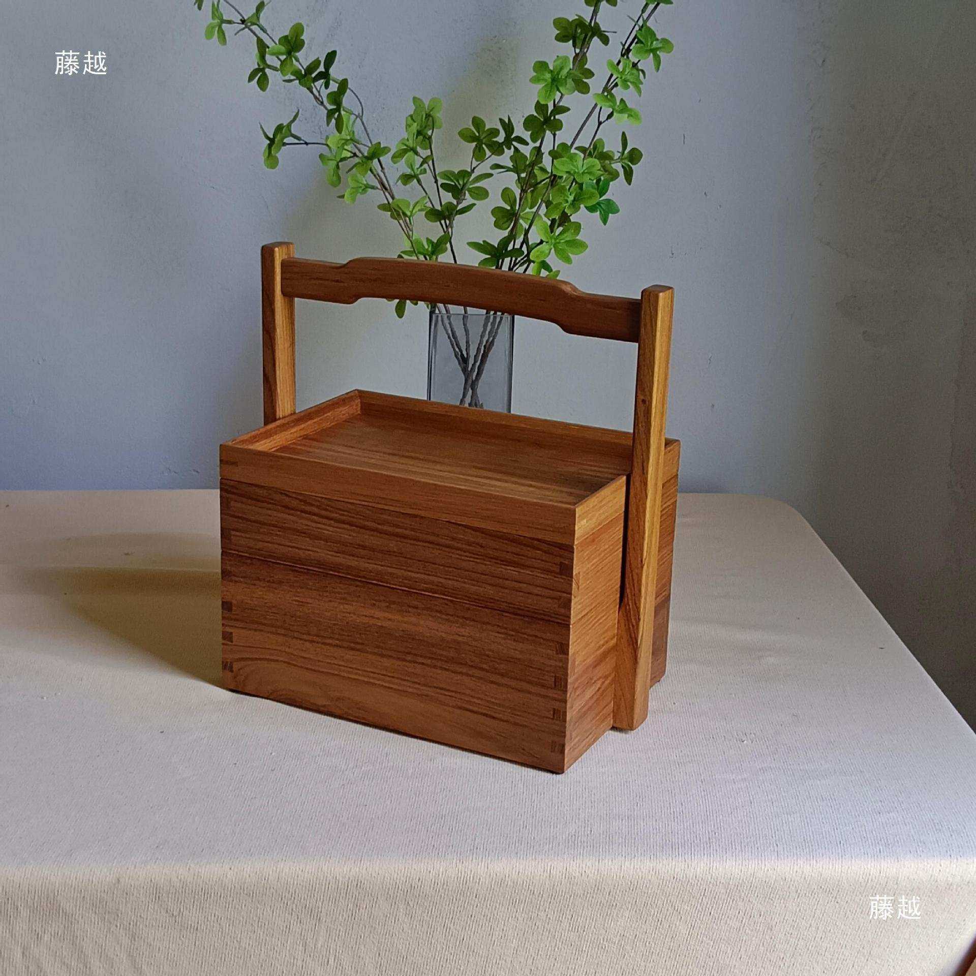 缅甸柚木实木三层手提篮便携点心盒茶具收纳箱中式简约居家户外,电子元器件市场,其它元器件,淘宝优惠券,粉丝福利购,淘宝优惠卷