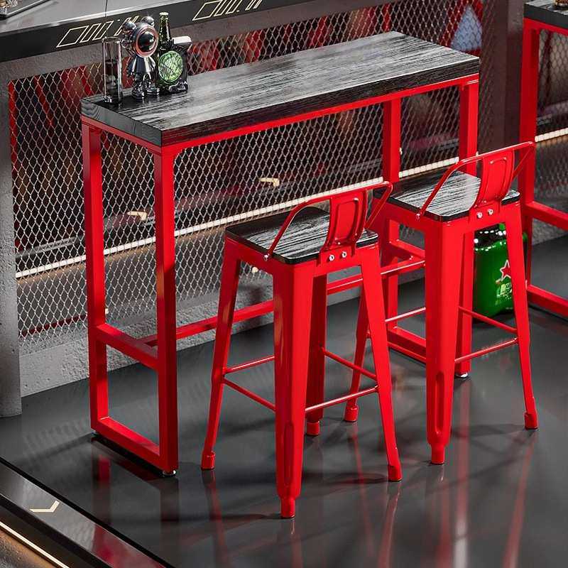 实木吧台桌椅组合靠墙桌子家用咖啡厅奶茶店酒吧长条桌高脚桌椅子