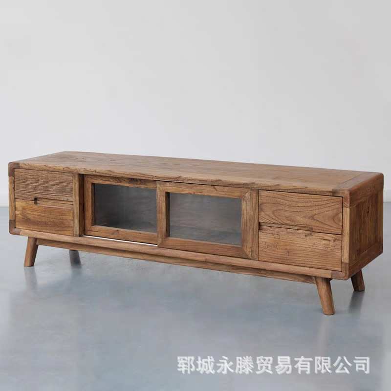 收纳储物柜复古怀旧老榆木电视柜家居客厅落地影视展示柜