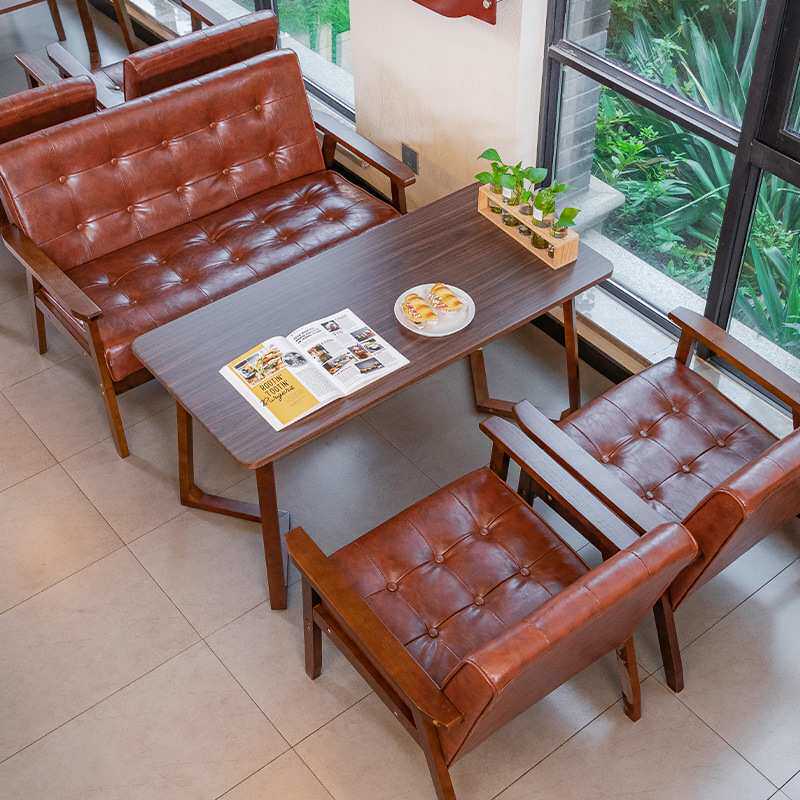 咖啡厅沙发西餐厅奶茶店甜品店复古铁艺休闲洽谈桌椅组合餐饮家具