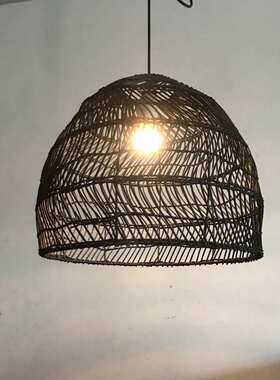 竹编吊灯个性创意手工编织日式料理店藤编黑色鸟巢铁艺装饰餐吊灯