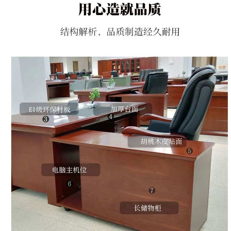 办公室办公桌实木贴皮油漆桌新中式总裁大班台 1.6米主管经理桌椅
