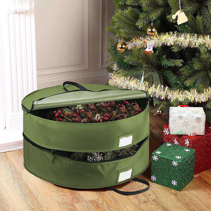 双层高级圣诞花环储物袋 带隔层收纳工具 圣诞节花环及耐用手柄
