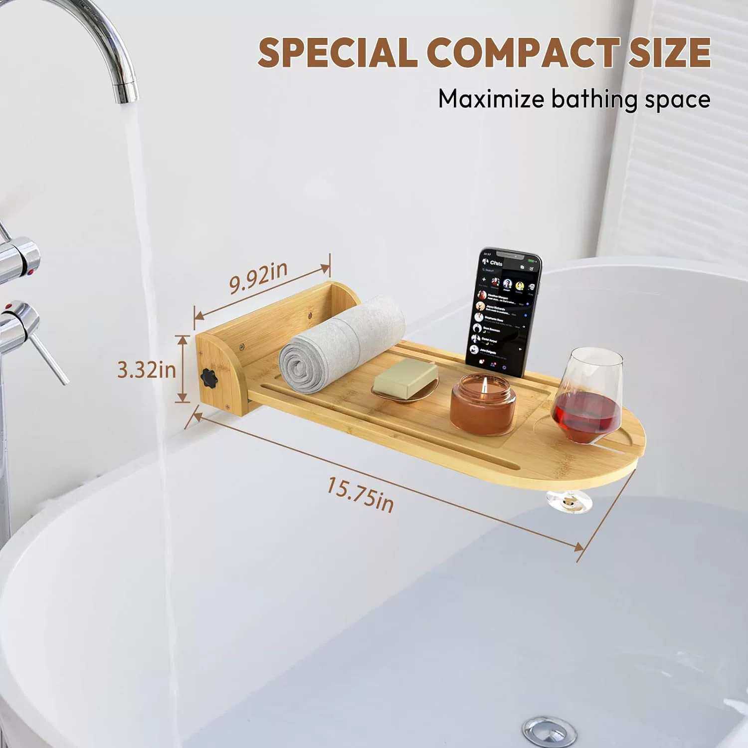 墙壁浴室置物架折叠竹制收纳托盘洗澡间手机红酒泡澡置物架支架