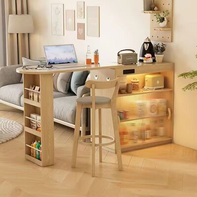 吧台餐边柜一体实木日式可收缩伸缩折叠餐桌窄岛台家用客厅隔断柜